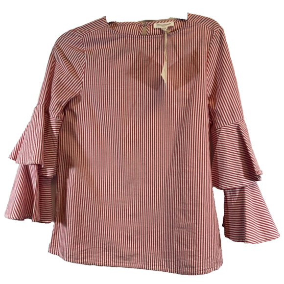 beachlunchlounge Tops - NEW Beach Lunch Lounge Francine Top Women XS Blue Denim Ruffle Sleeve Blouse D30